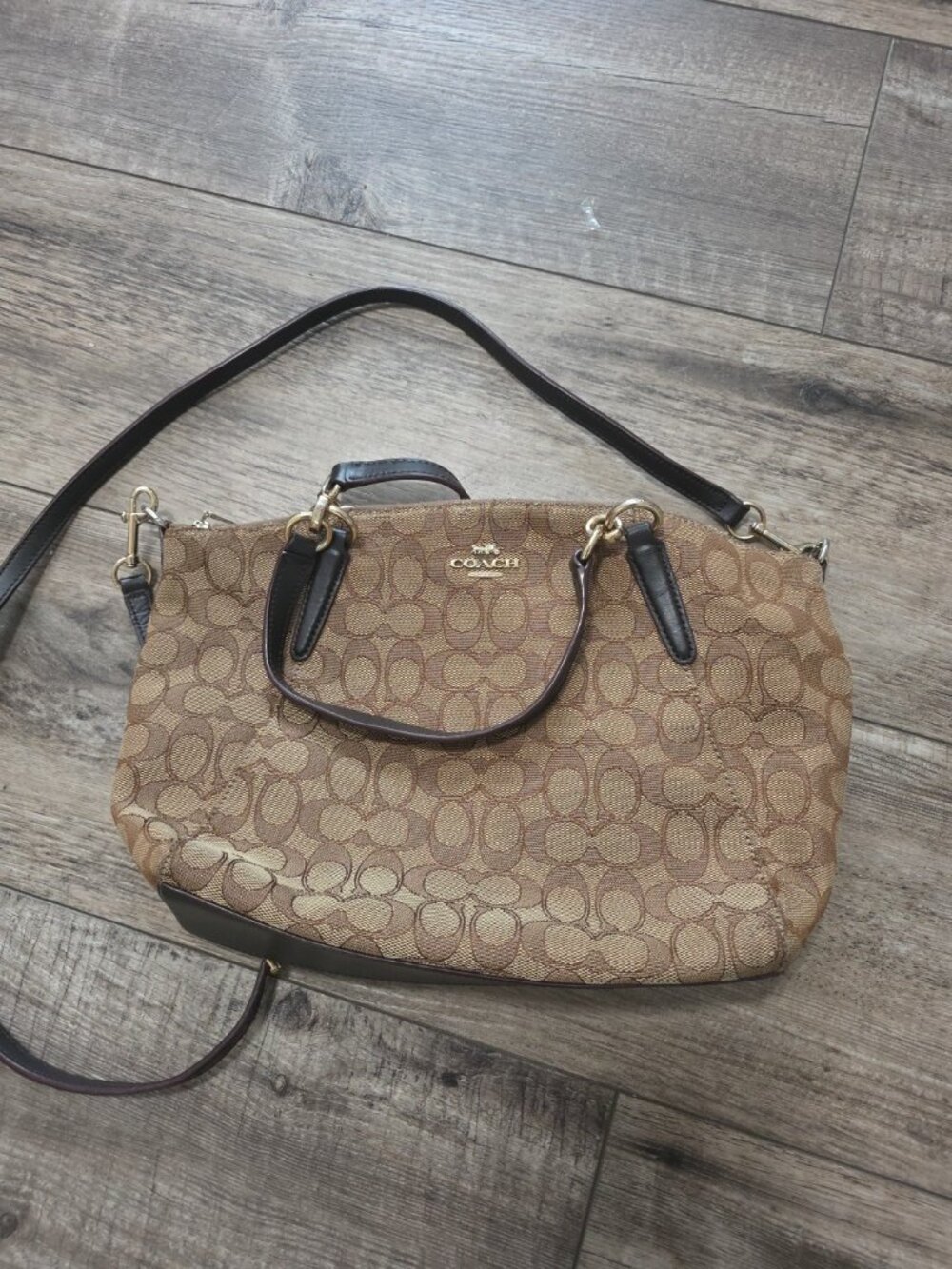 Coach VTG Beige/Brown Canvas and Leather Kelsey Satchel Crossbody - Signature C